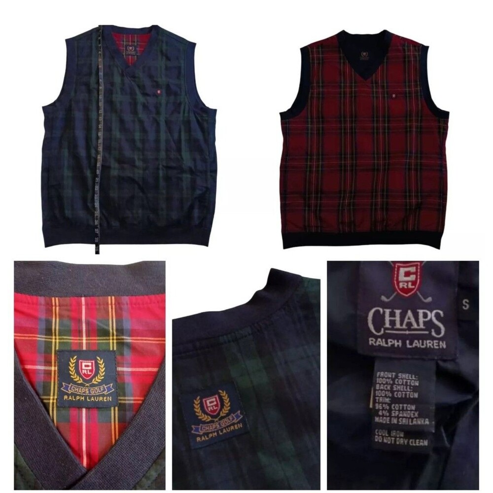 Chaps Ralph Lauren Plaid Reversible Red/Green/Black Vest Size Small